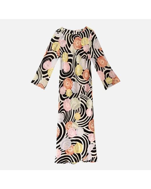 Rixo Metallic Alondra Patterned Silk Crepe De Chine Dress
