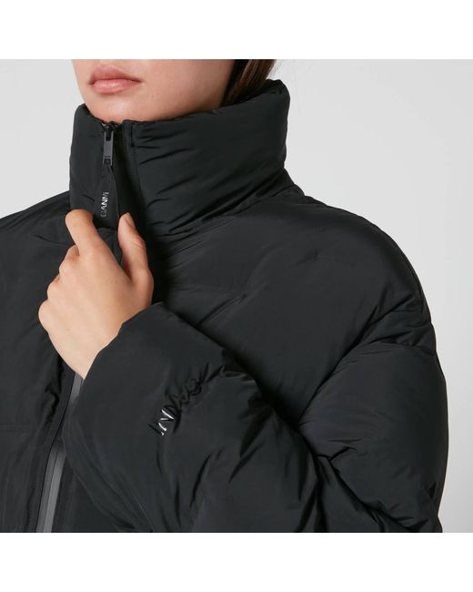 Ganni Black Hooded Quilted Shell Jacket