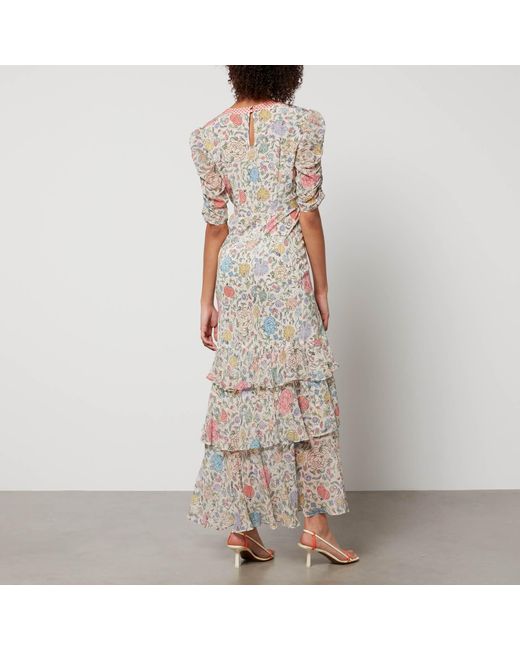 Rixo Gray Evelyn Floral Print Silk Georgette Dress