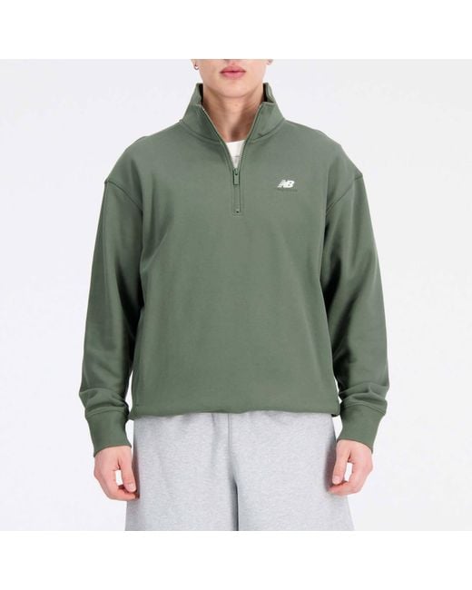 New Balance Athletics Remastered French Terry 1/4 Zip In Green Cotton Fleece for men
