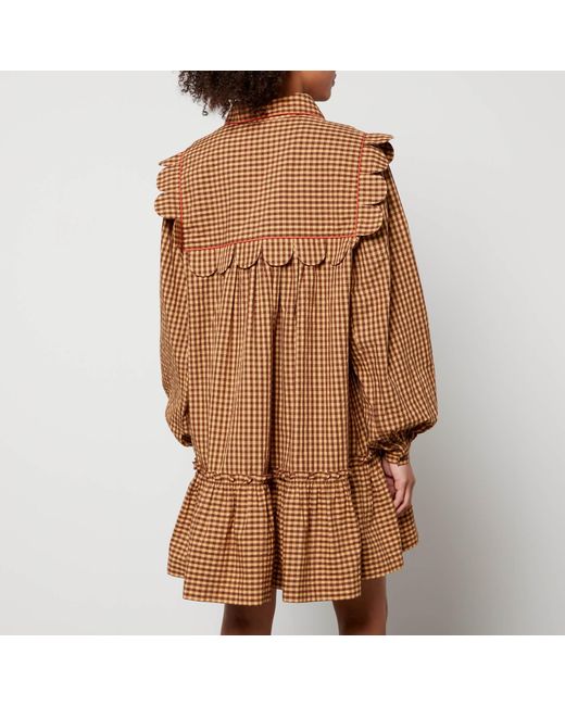 Stella Nova Brown Checked Cotton-seersucker Mini Dress