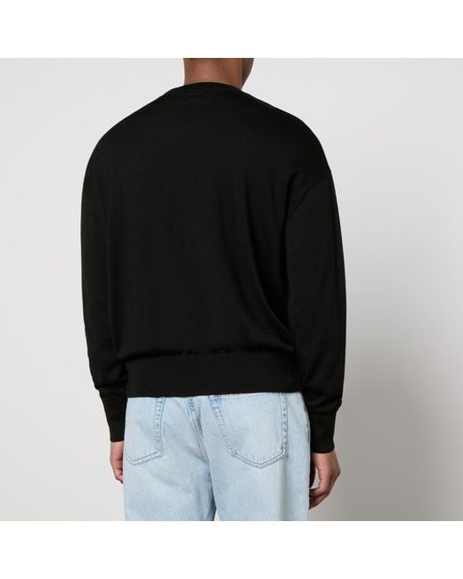 AMI Black De Coeur Logo-Appliqué Wool Sweatshirt for men