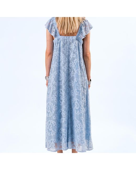 Lolly's Laundry Blue Milanll Sl Cotton-Blend Lace Midi Dress