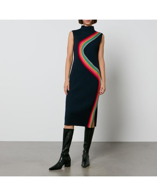 PS by Paul Smith Blue Swirl Wool And Cotton-blend Dress