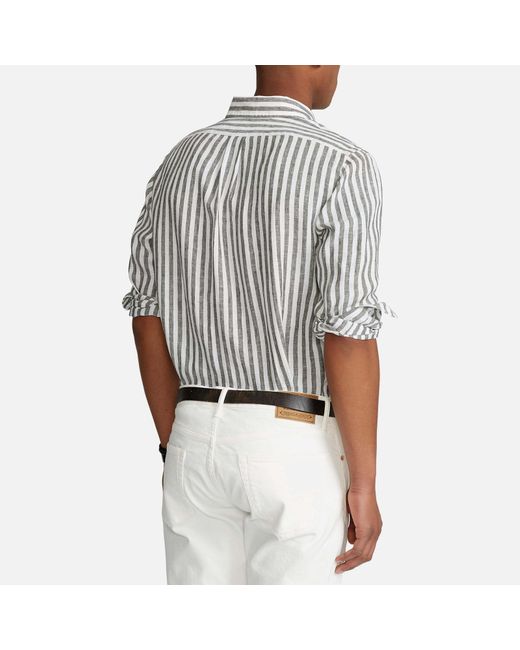 Polo Ralph Lauren Gray Custom Fit Striped Linen Shirt for men