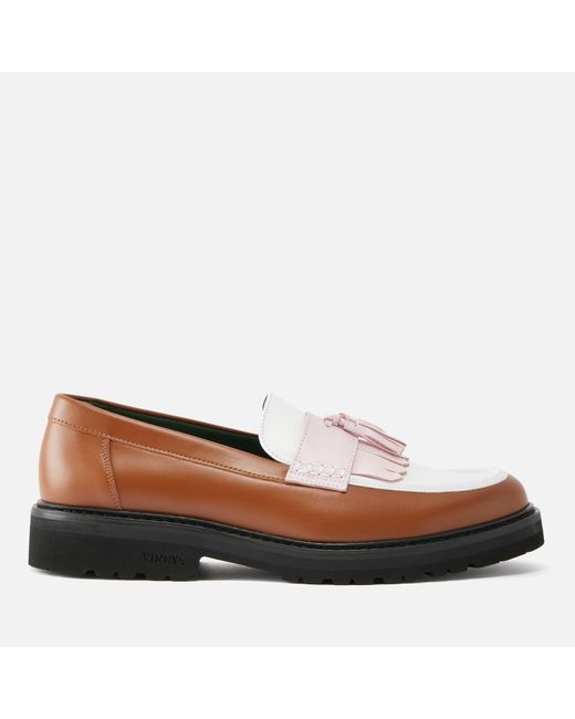 VINNY'S Brown Richee Tri-Tone Leather Tassel Loafers for men