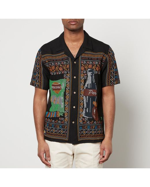 Percival Black Meal Deal Embroidered Linen Shirt for men