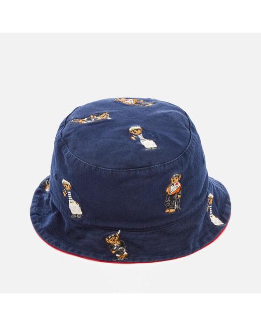 Cotton Chino Bear Bucket Hat in Navy 