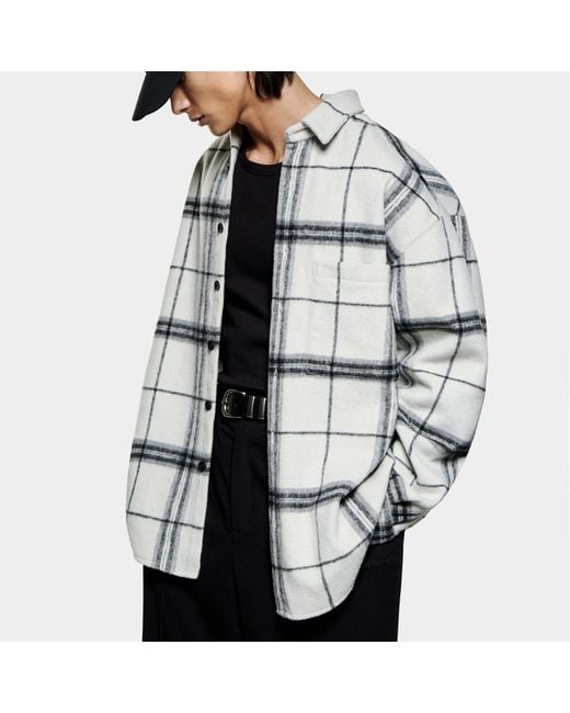 MKI Miyuki-Zoku Gray Checked Flannel Overshirt for men