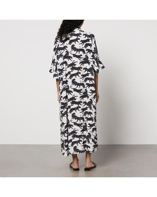 Anine Bing Black Julia Panther Animal-Print Chiffon Dress