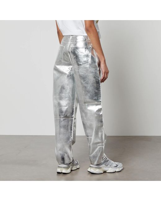 Ganni Blue Stary Metallic Organic Faux Leather Tapered Jeans