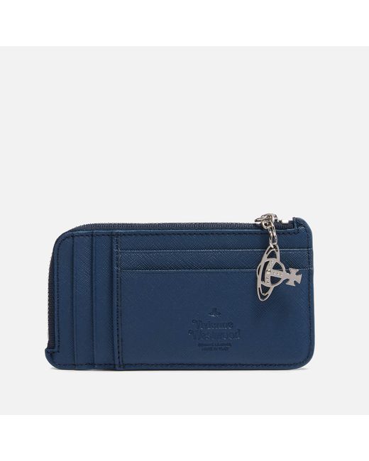 Vivienne Westwood Blue Saffiano Zipped Leather Cardholder for men