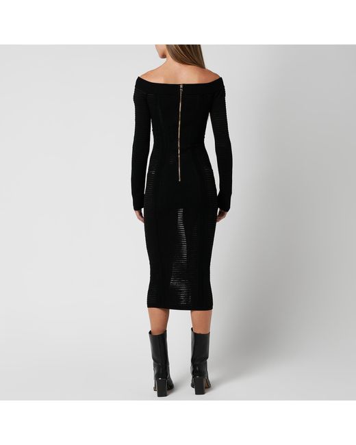 Balmain Black See Through Bustier Knit Midi Dress