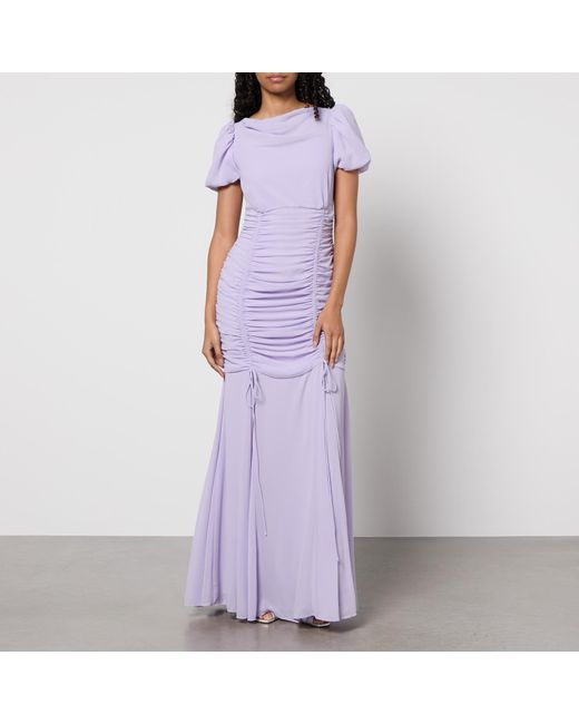De La Vali Purple Ruched Chiffon Maxi Dress
