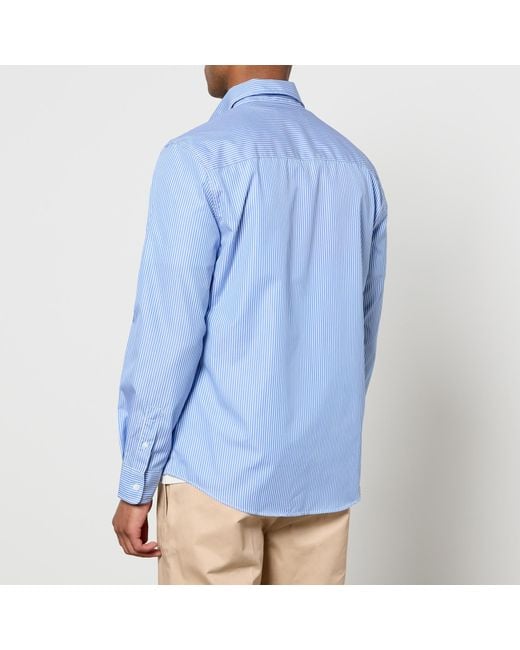 Maison Kitsuné Blue Striped Cotton-Poplin Shirt for men