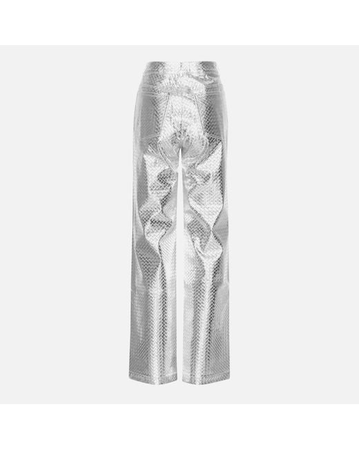 ROTATE BIRGER CHRISTENSEN Gray Woven Faux Leather Straight Trousers