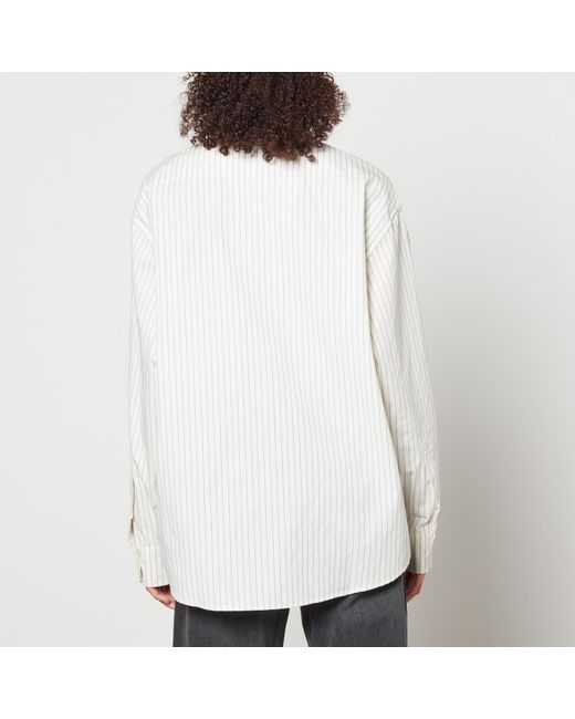 Anine Bing Natural Braxton Monogram Striped Cotton-Poplin Shirt