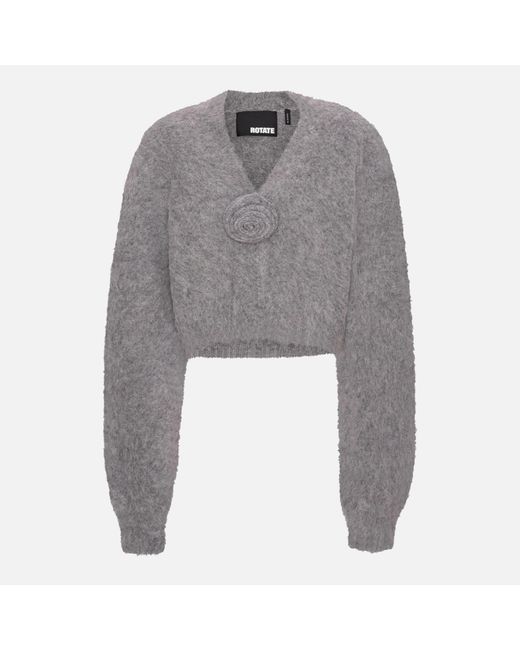 ROTATE BIRGER CHRISTENSEN Gray Knit Cropped Cardigan