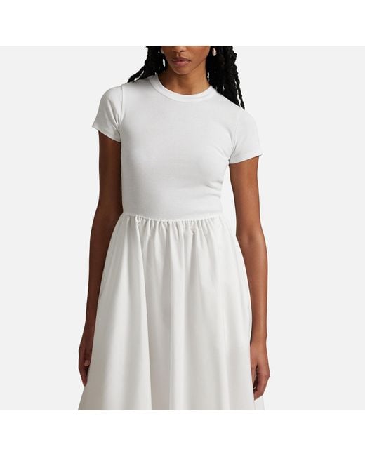 Polo Ralph Lauren White A-Line Cotton-Jersey And Poplin Dress