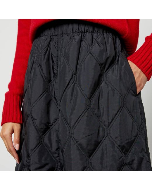 Ganni Quilted Recycled Ripstop Midi Skirt in Black Lyst