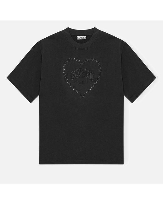 Ganni Black Heart Organic Cotton-Jersey T-Shirt