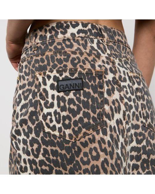 Ganni Brown Leopard-Print Denim Maxi Skirt