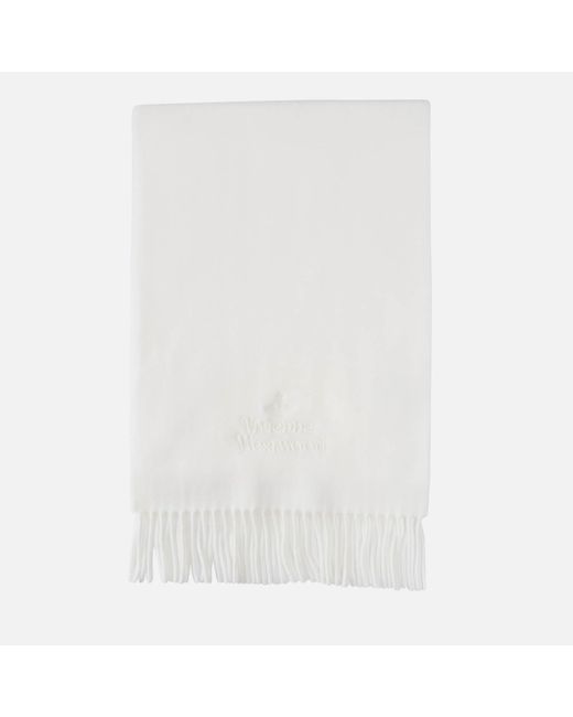 Vivienne Westwood White Embroidered Logo Wool Scarf