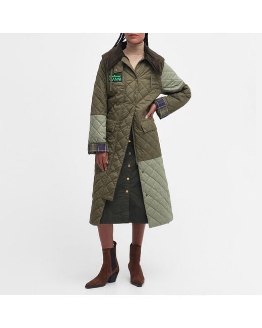 BARBOUR X GANNI Green Burghley Quilted Shell Coat