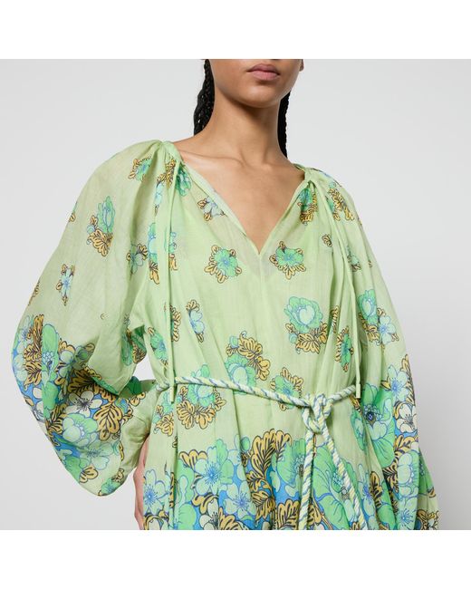 ALÉMAIS Green Velma Floral-Print Ramie Mini Dress