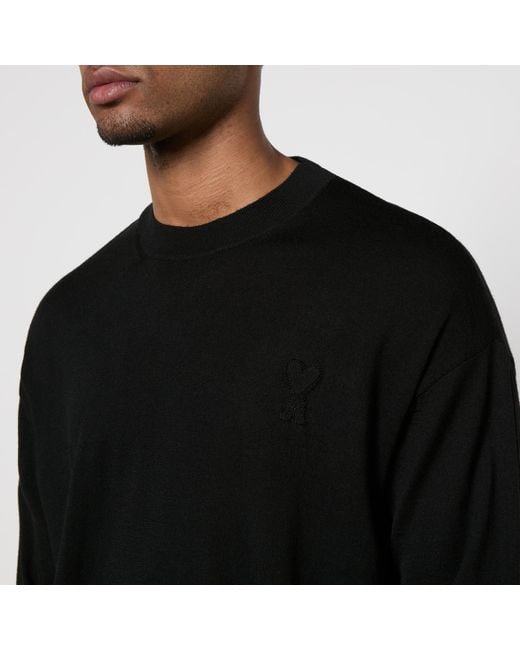 AMI Black De Coeur Logo-Appliqué Wool Sweatshirt for men