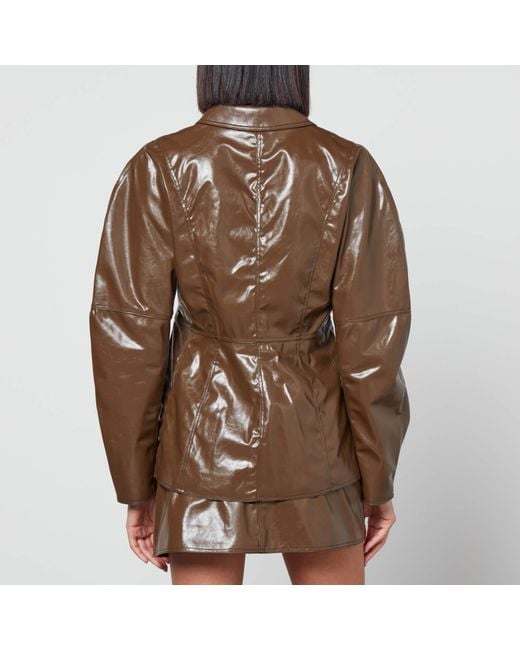 Ganni Brown Patent Faux Leather Blazer