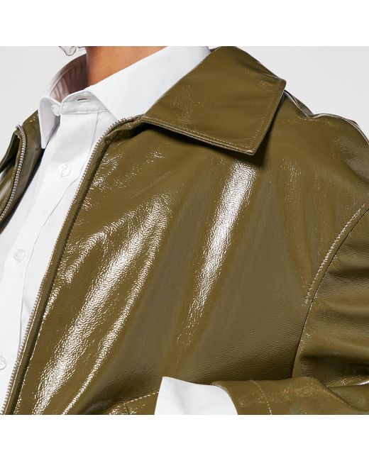 Jakke Green Naomi Cropped Padded Faux Leather Jacket