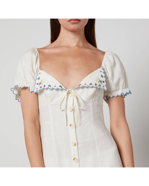 Rixo White Briella Scalloped Embroidered Linen-blend Midi Dress