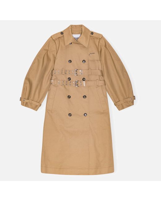 Ganni Natural Cotton-Gabardine Trench Coat
