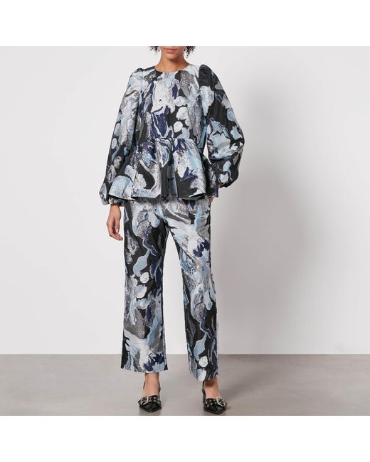 Stine Goya Blue Jenny Floral-Jacquard Blouse