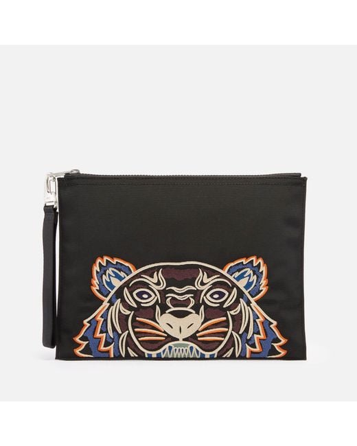 KENZO Black Large Kampus Embroidered Tiger Canvas Clutch