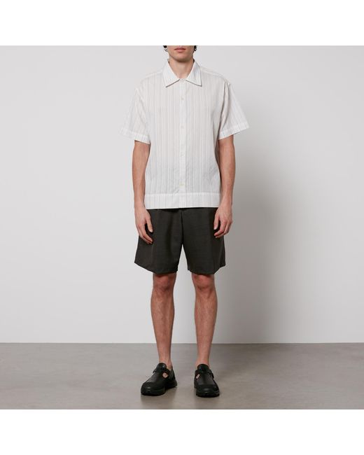 mfpen White Holiday Striped Cotton Shirt for men
