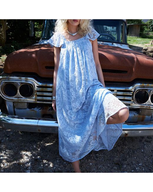 Lolly's Laundry Blue Milanll Sl Cotton-Blend Lace Midi Dress