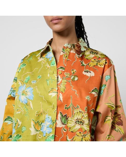 ALÉMAIS Yellow Hotel Lamu Spliced Floral-Print Organic Cotton Shirt