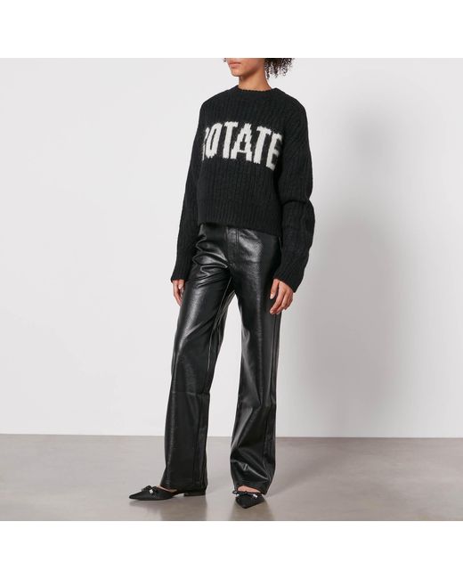 ROTATE BIRGER CHRISTENSEN Black Logo-Embossed Faux Leather Trousers