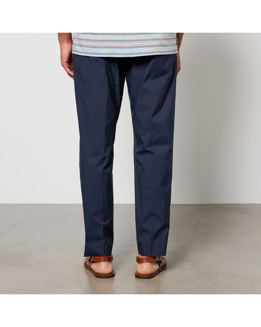 PS by Paul Smith Blue Pleated Elasticated Cotton-Blend Tapered Trousers for men
