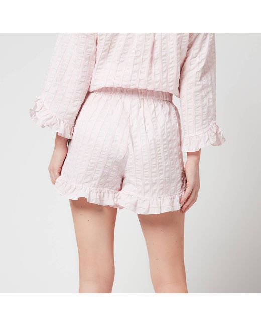 Ganni Cotton Seersucker Shorts in Pink - Lyst
