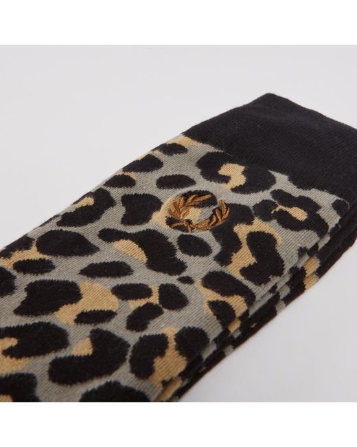 Fred Perry Black Leopard-Jacquard Cotton-Blend Socks for men