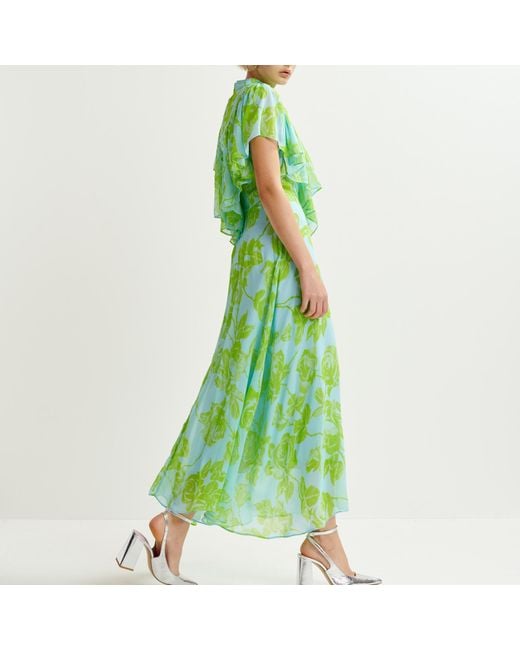 Essentiel Antwerp Green Honolulu Ruffle Chiffon Midi Dress