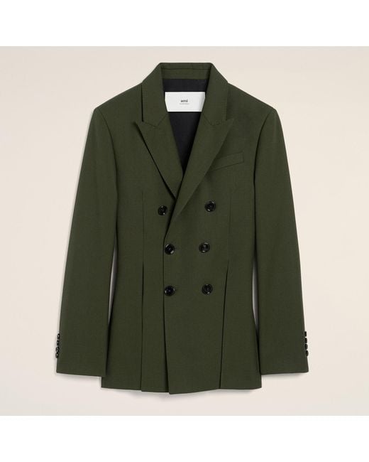 AMI Green Classic Double-Breasted Wool Jacket