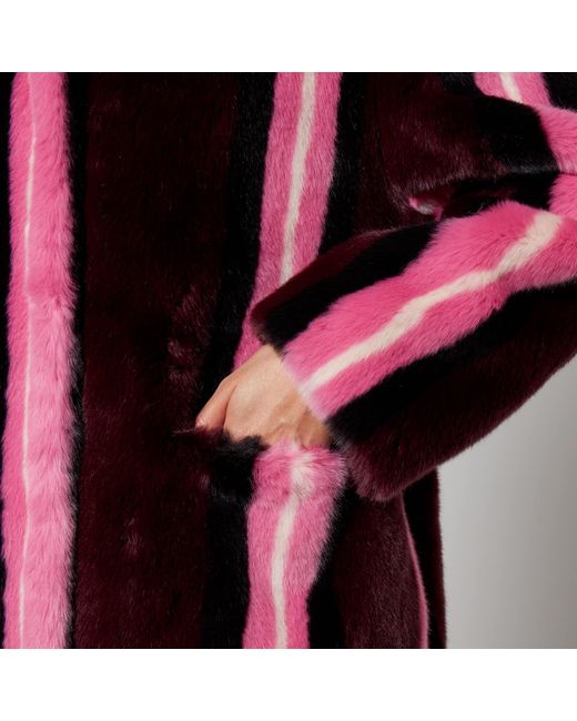 Jakke Red Kelly Striped Faux Fur Coat