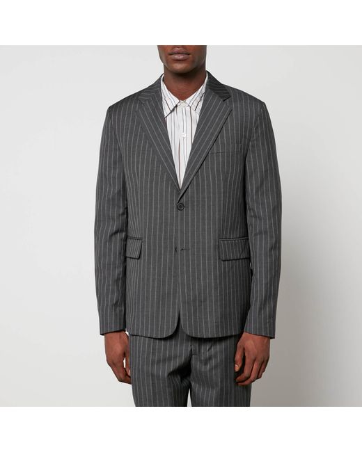 mfpen Gray Single Breasted Pinstripe Wool-Twill Blazer for men
