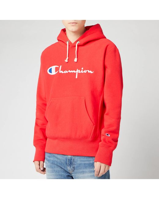 Champion Red Big Script Hooded Sweatshirt for men
