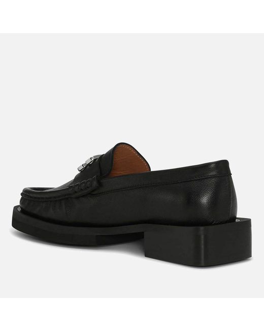 Ganni Rhinestone Logo Leather Loafers in Black | Lyst