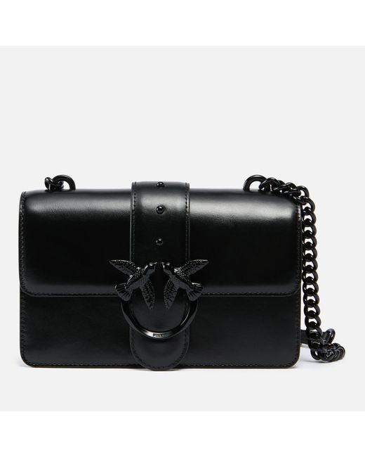 Pinko Black Love One Mini Iridescent Leather Crossbody Bag